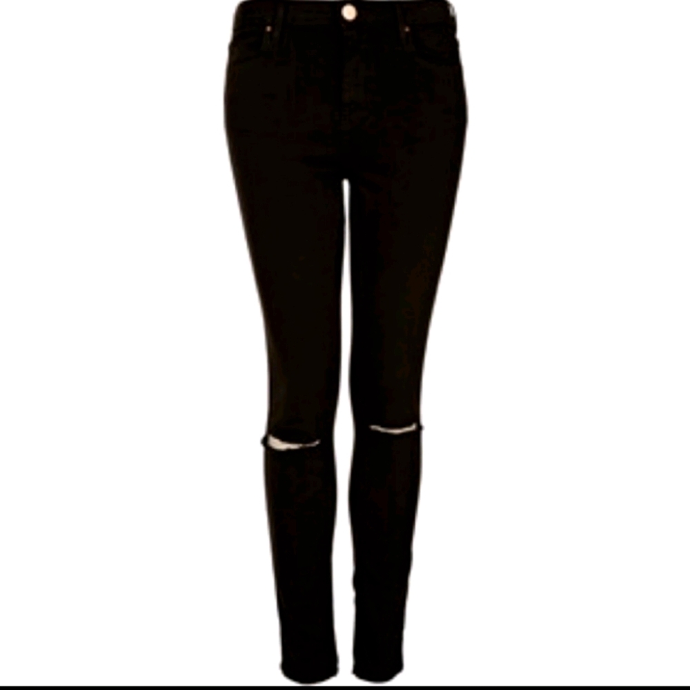 Black topshop moto ripped knee jamie jeans